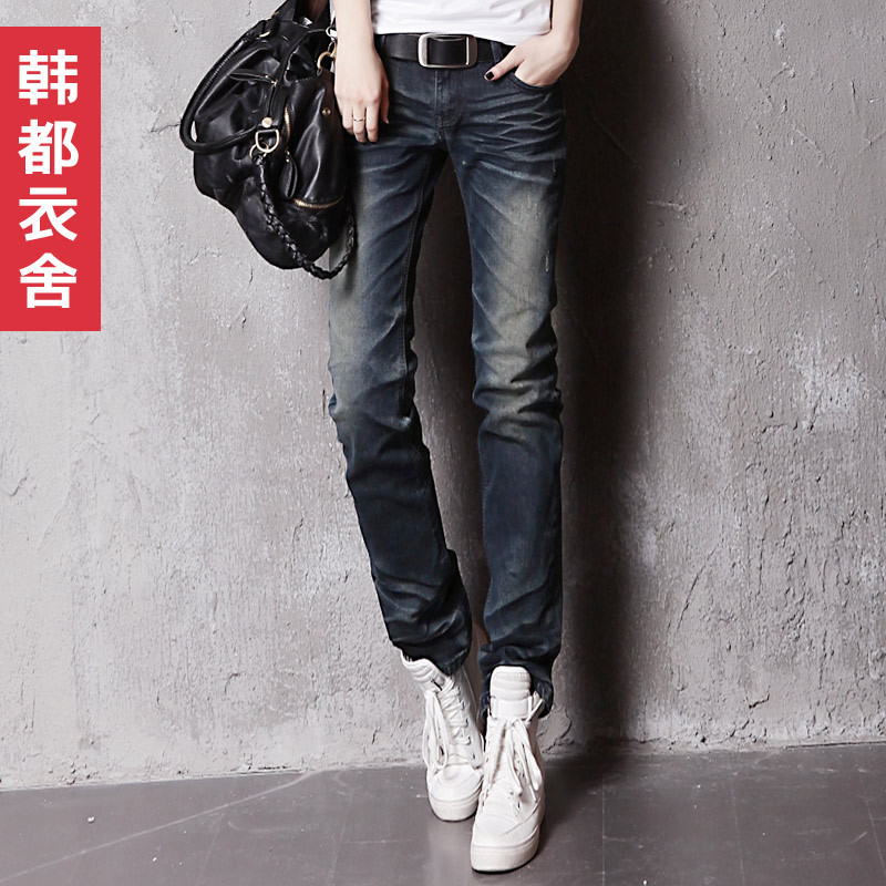 HSTYLE 2012 women's dark color straight mid waist jeans gw1667 0725 free shipping