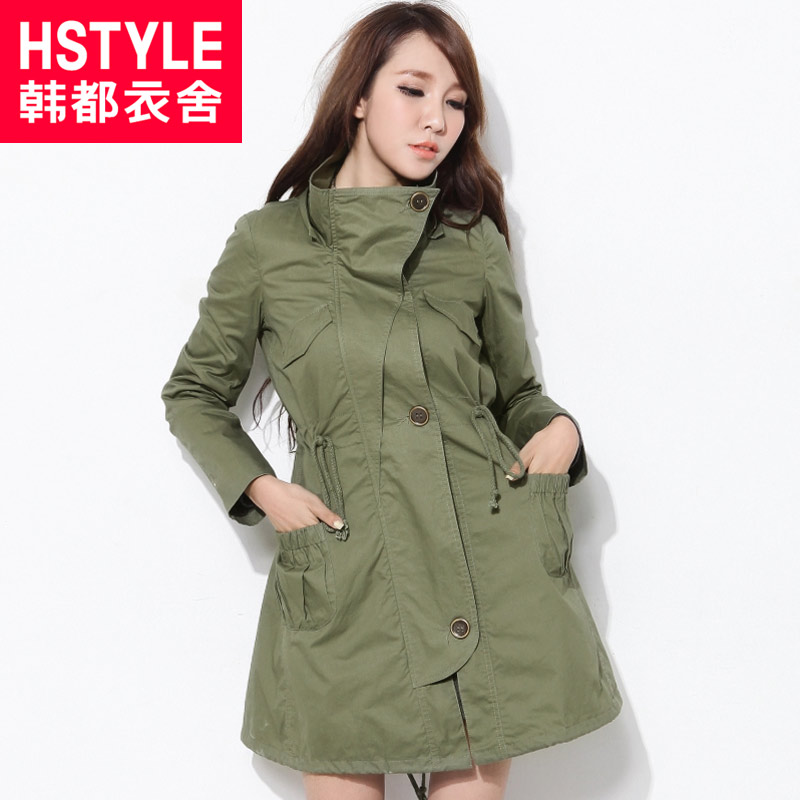 HSTYLE 2012 women's solid color long-sleeve hooded button trench do1030