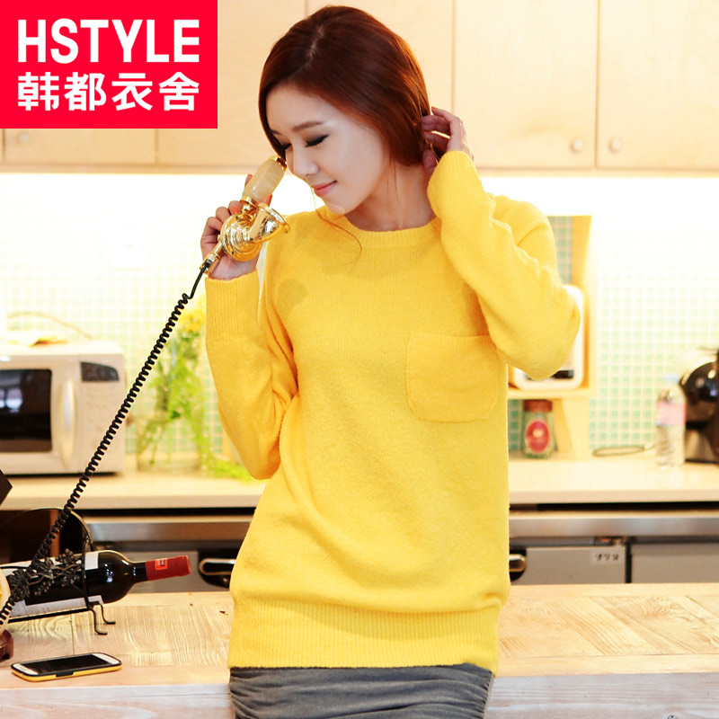 HSTYLE 2013 new arrival women's basic o-neck long-sleeve knitted sweater