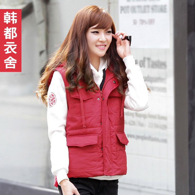 HSTYLE 2013 spring female solid color zipper drawstring with a hood cotton vest aa1125