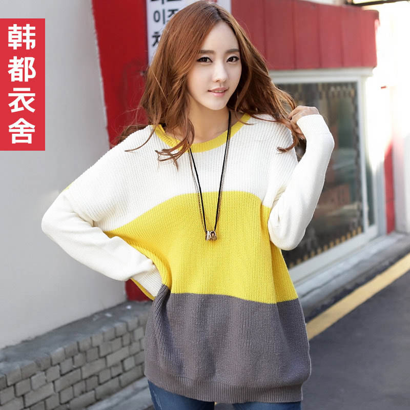 HSTYLE 2013 spring new arrival plus size patchwork loose long-sleeve sweater female