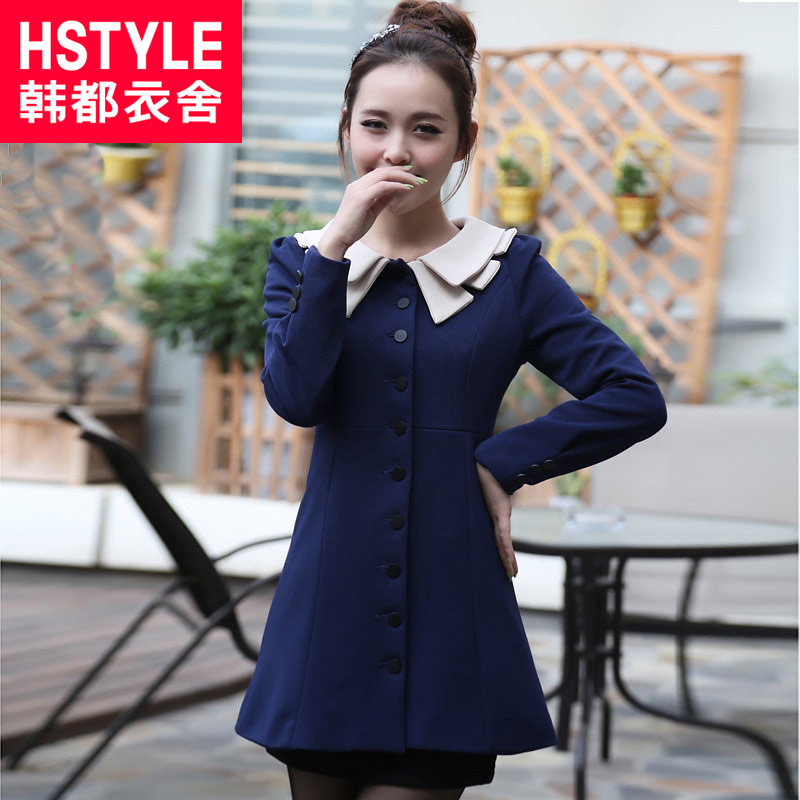 HSTYLE 2013 spring paragraph women's double layer peter pan collar medium-long women's trench or2224