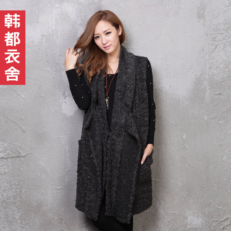 HSTYLE 2013 spring solid color woolen long design vest lu1209