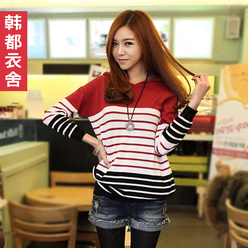 HSTYLE 2013 spring with a hood stripe pullover sweater