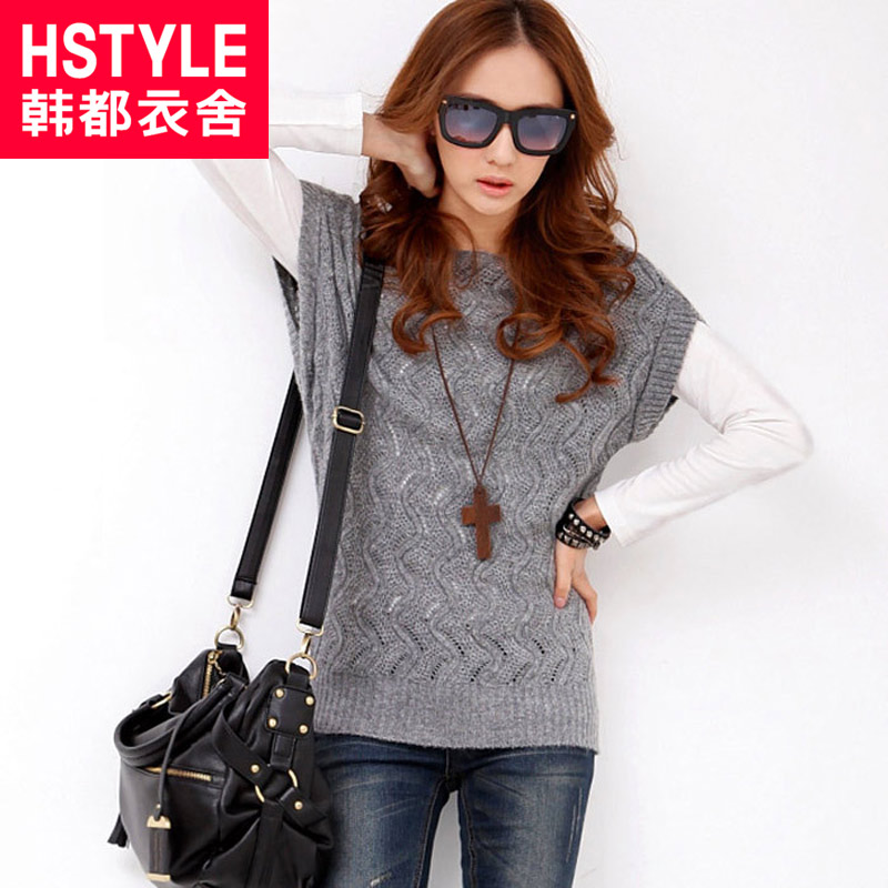 HSTYLE 2013 spring women's cutout slit neckline short-sleeve sweater dm1012