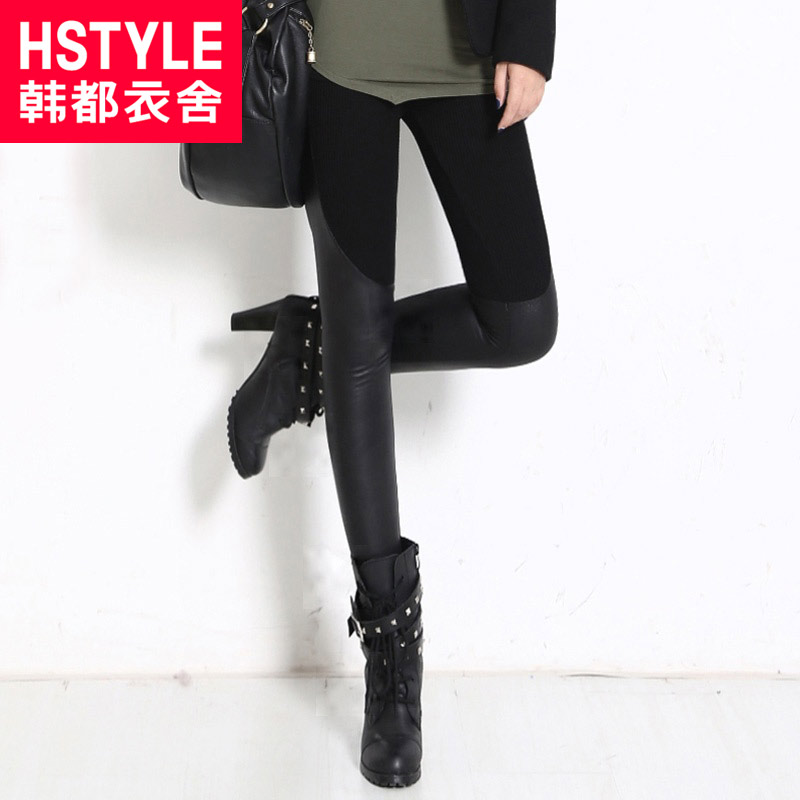 HSTYLE 2013 spring women's fleece faux leather patchwork women's legging dt2193