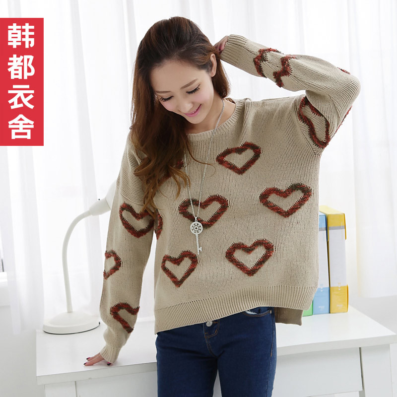 HSTYLE 2013 spring wool o-neck loose sweater female ej2030