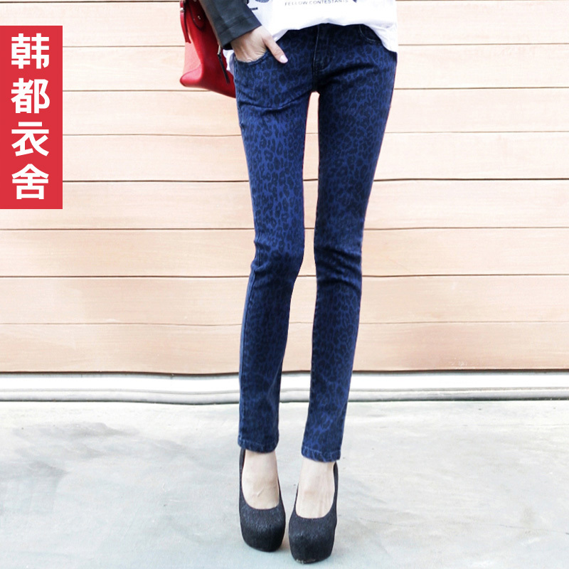 HSTYLE female 2012 leopard print slim skinny jeans yk2244 free shipping