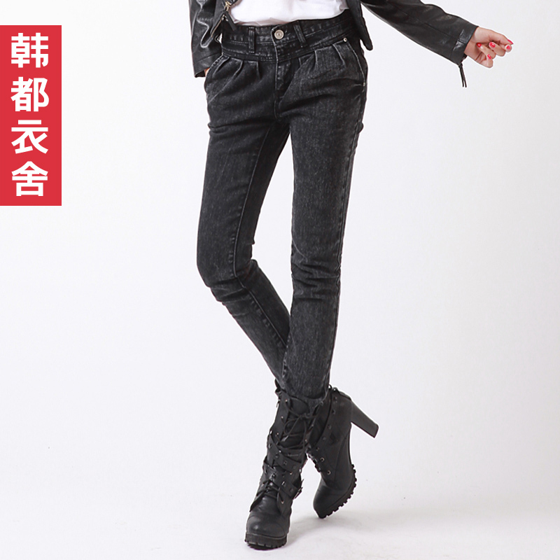 HSTYLE women's 2012 mid waist pleated jeans female du0312 chokecherry free shipping