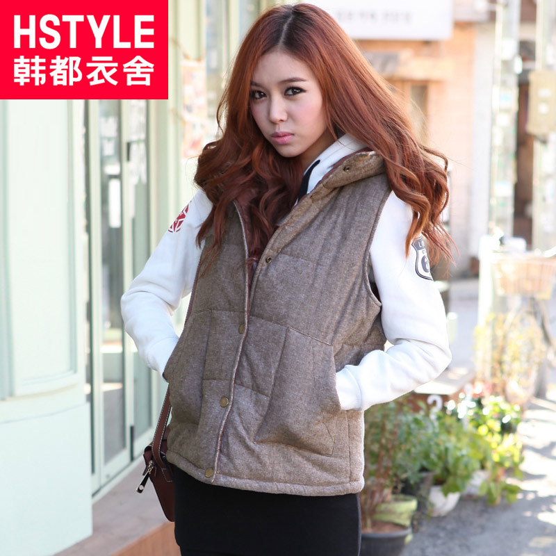 HSTYLE women's 2012 solid color with a hood vest cotton vest du0536 chokecherry