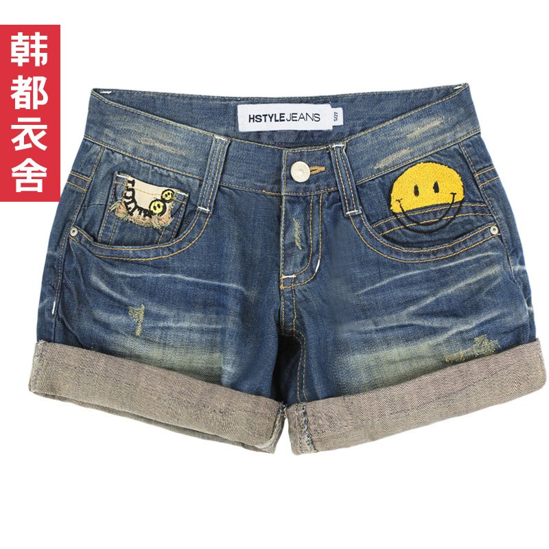 HSTYLE women's 2012 summer wearing white straight mid waist denim shorts du0498 chokecherry