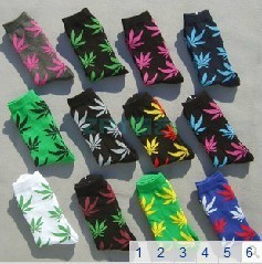 HUF fashion socks mix colors 6pair/lot Cool dazzle hip-hop dance leaves high pure cotton socks Free Shipping