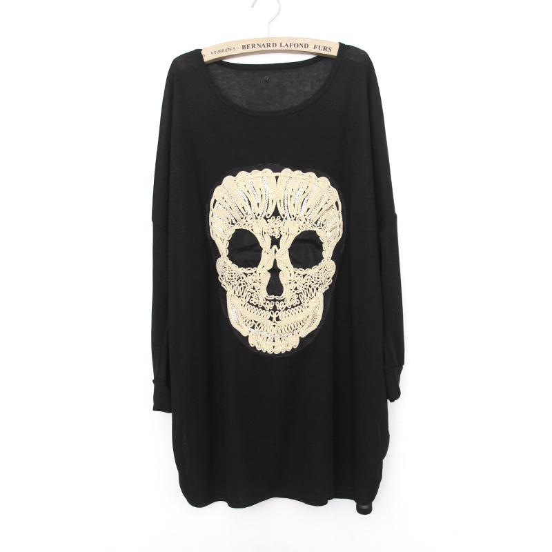 human skeleton 2012 fashion brief loose plus size long design batwing sleeve long-sleeve skull wool sweater female