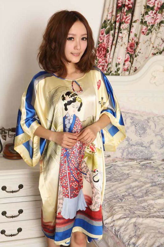 HYT085 wholesale silk fashion sexy lady printed sleepdress