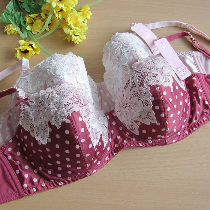 I3 shopping cart dot satin lace thin sponge bra cup large