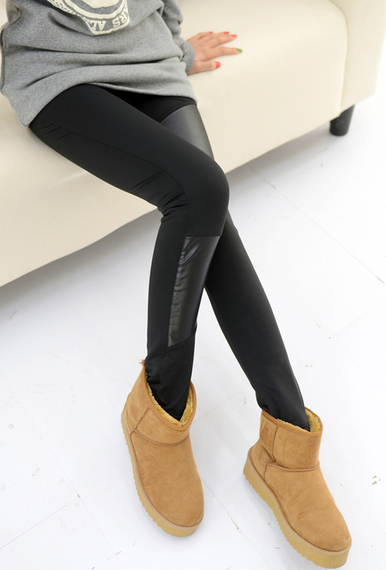 I6-4 spring 2013 pants all-match asymmetrical faux leather patchwork slim legging