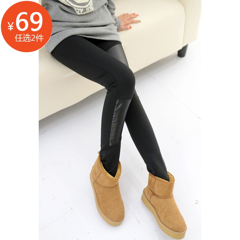 I6-4 spring pants 2013 women's all-match faux leather patchwork slim basic