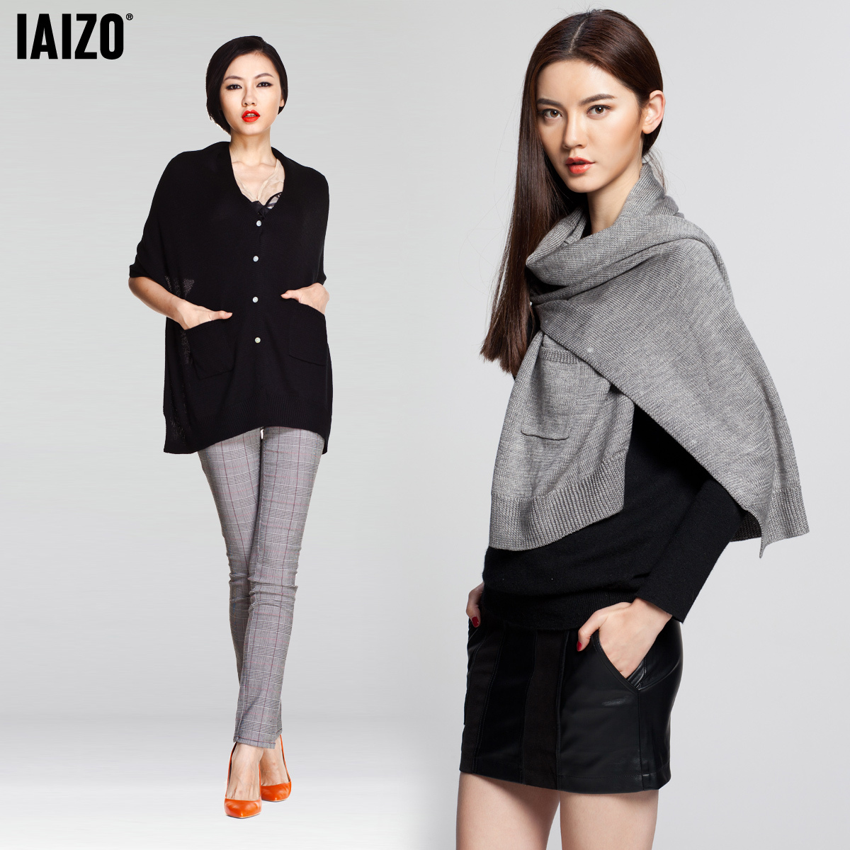 Iaizo high quality single breasted shoulder cape type sweater female wool 11m30007