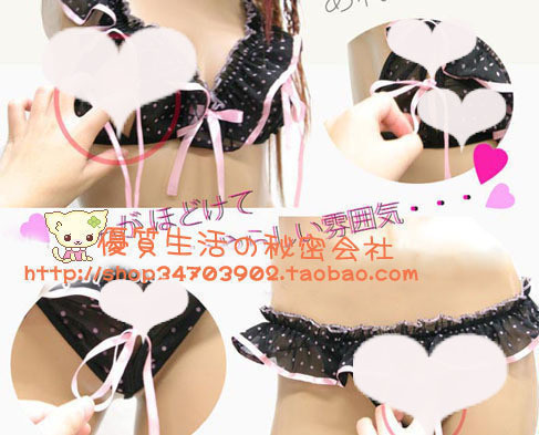 Icepoint summer . sweet black polka dot opening underwear set hot-selling