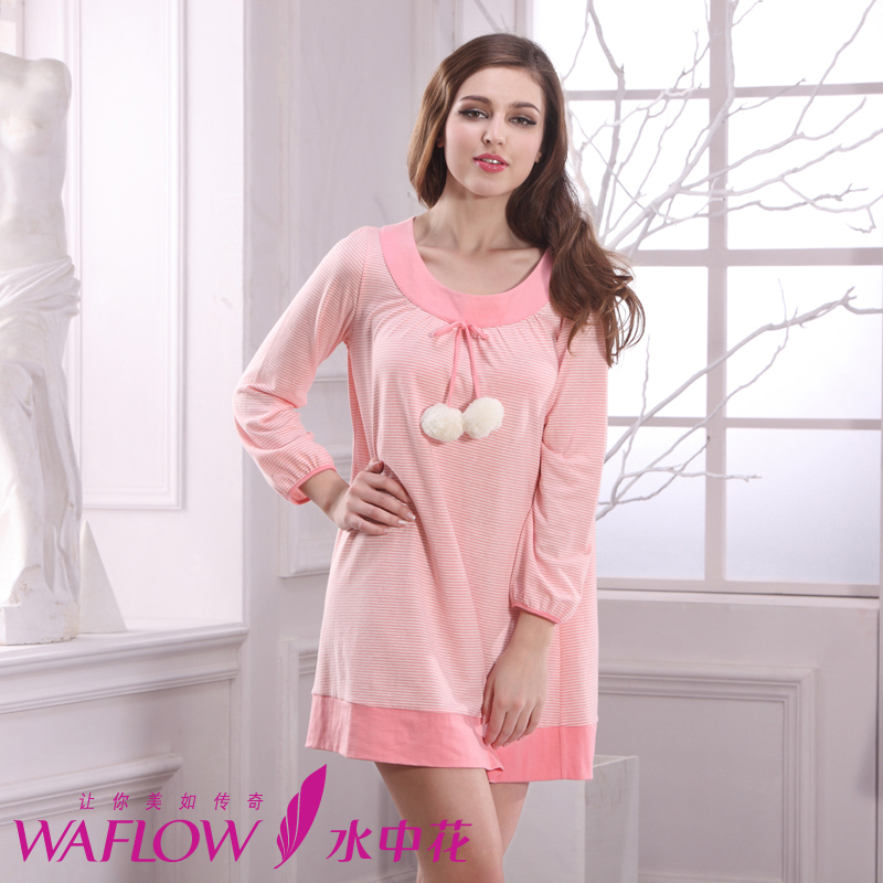 Illusion autumn knitted nightgown Women wrist-length sleeve fresh sleepwear lounge 9023