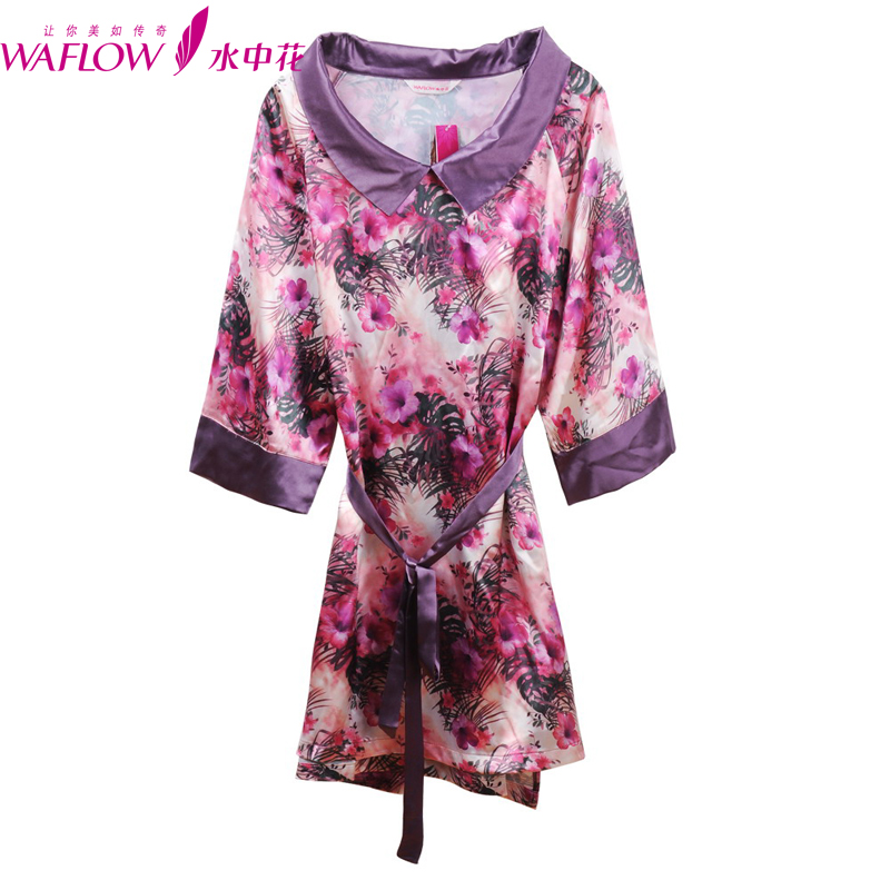 Illusion spring and autumn faux silk half sleeve medium skirt nightgown Women lounge sleepwear 91052