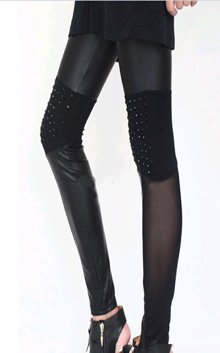 Imitation leather modal leggings With Rhinestone Free Shipping 3030