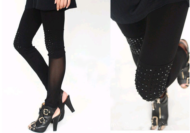 Imitation leather modal leggings With Rhinestone Free Shipping 3030