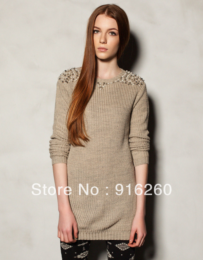 In Europe and the United States 2012  winters feature beaded hedge long sleeve knit unlined upper garment sweater spot for women