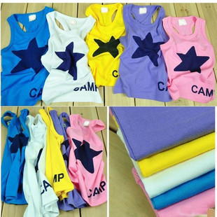 In stock,cheap children sleeveless t shirt  boy's girls'  Candy Five-pointed star vest top tee kids summer tanks top