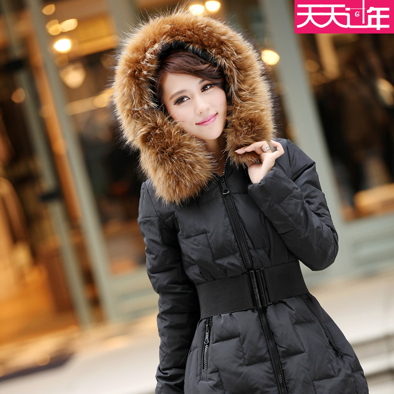 In stock new year 2012 formal with a hood zipper solid color wool collar down coat