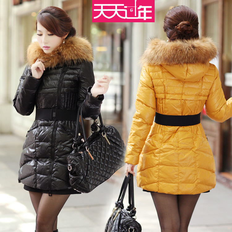 In stock new year 2012 white duck down medium-long large fur collar down coat ladies outerwear plus size