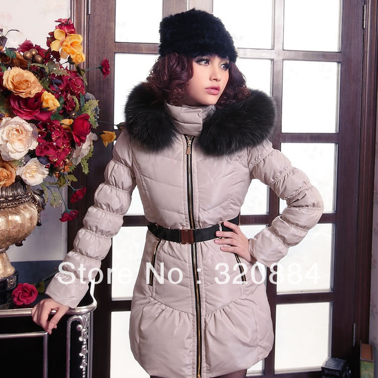 In Stock  winter fashion ultralarge luxurious fur collar down coat female medium-long slim