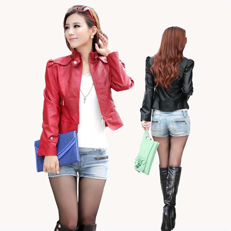 In the spring of 2013 female's brief paragraph washed skin LiLing leather coat