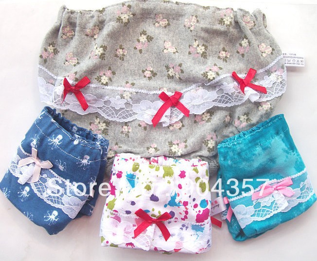 Infant Briefs Underwear Kids Underpants Triangle Girl Breathable Bows Lace Cotton Parcel AssPrinting