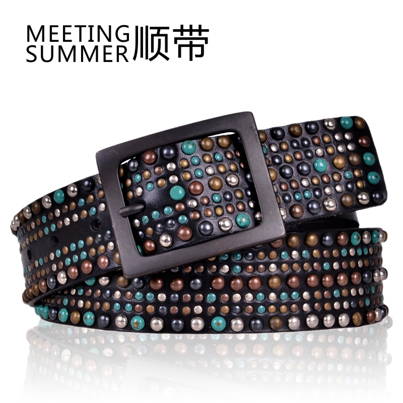 Inlaying rivet belt women's genuine leather genuine leather jeans belt of fashion all-match decoration strap