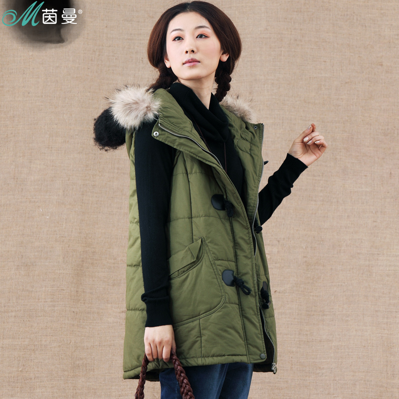 INMAN 2012 winter cotton with a hood maomao collar horn button medium-long vest h8240711049