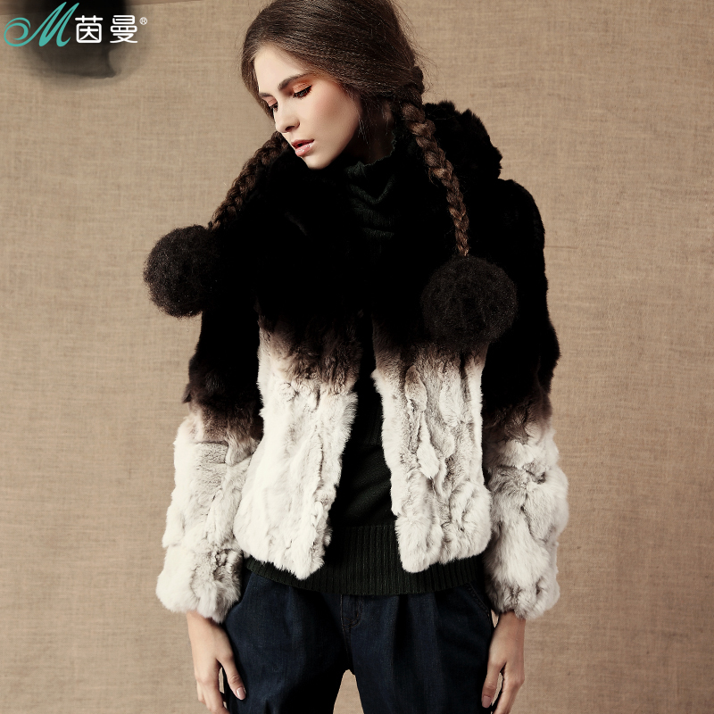 INMAN 2012 winter elegant color block dip dyeing fur coat c824280624