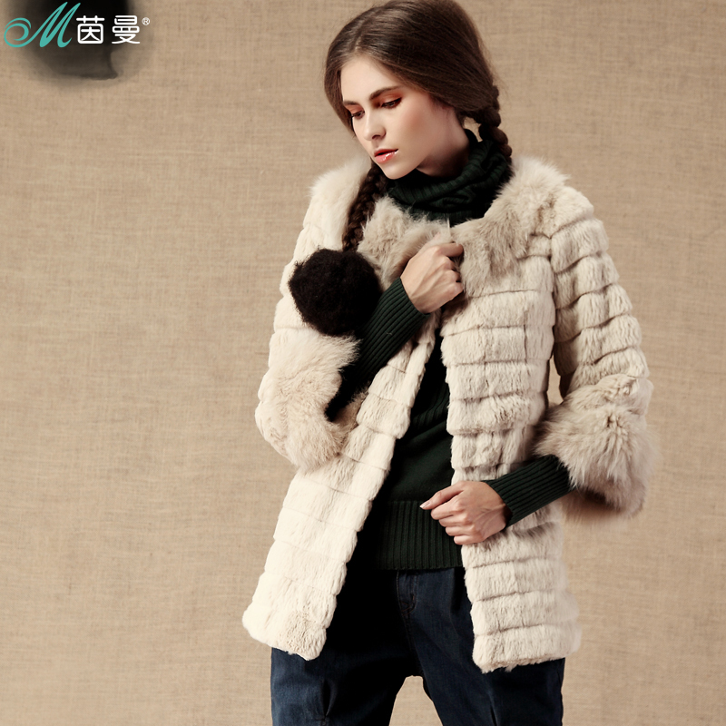 INMAN 2012 winter elegant fur collar three quarter sleeve women's fur coat c824280621