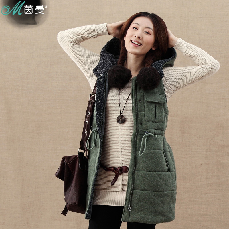 INMAN 2012 winter female military wind with a hood drawstring waist slim cotton vest h824071910