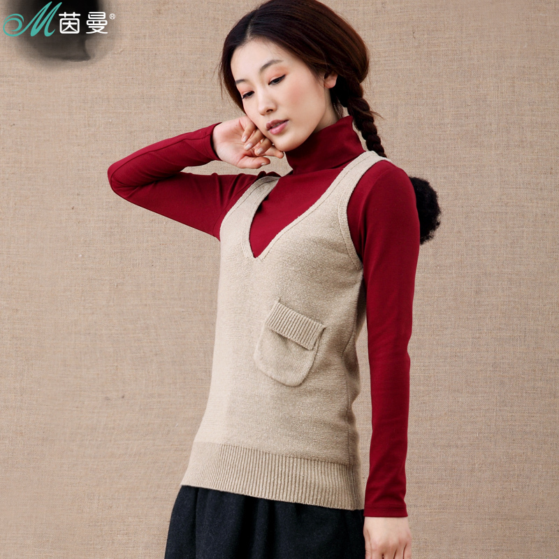 INMAN fashion winter female V-neck pocket decoration back placketing woven vest d824132950