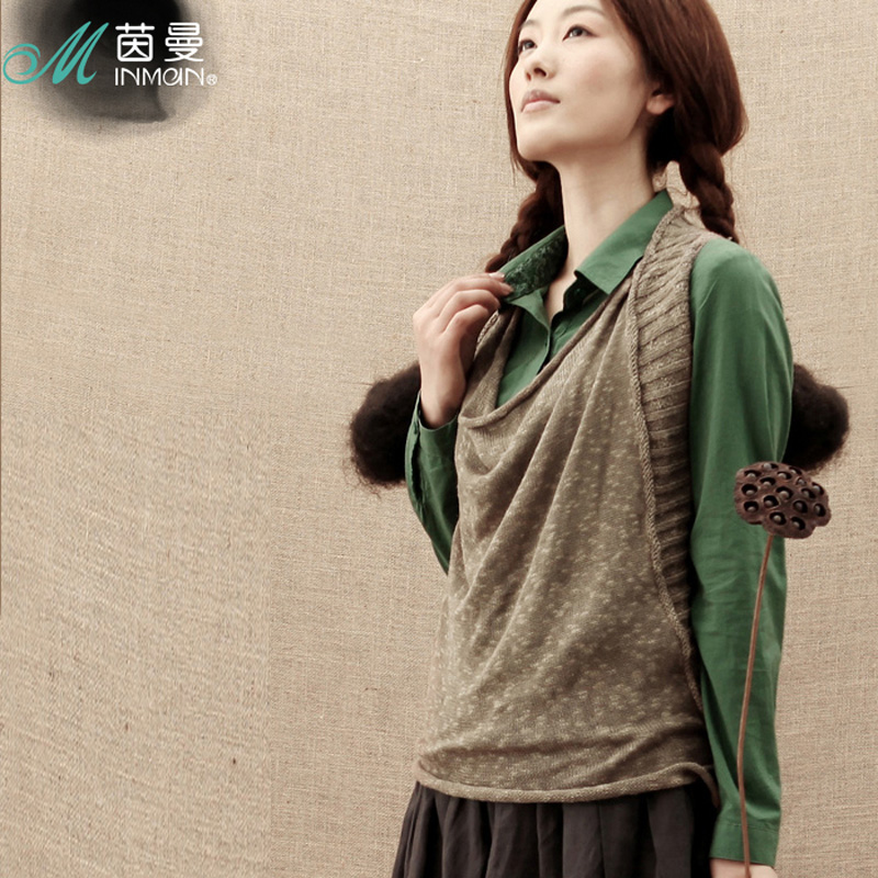 Inman Free Shipping 2012 autumn fluid all-match elastic patchwork knitted sweater vest female 823132853