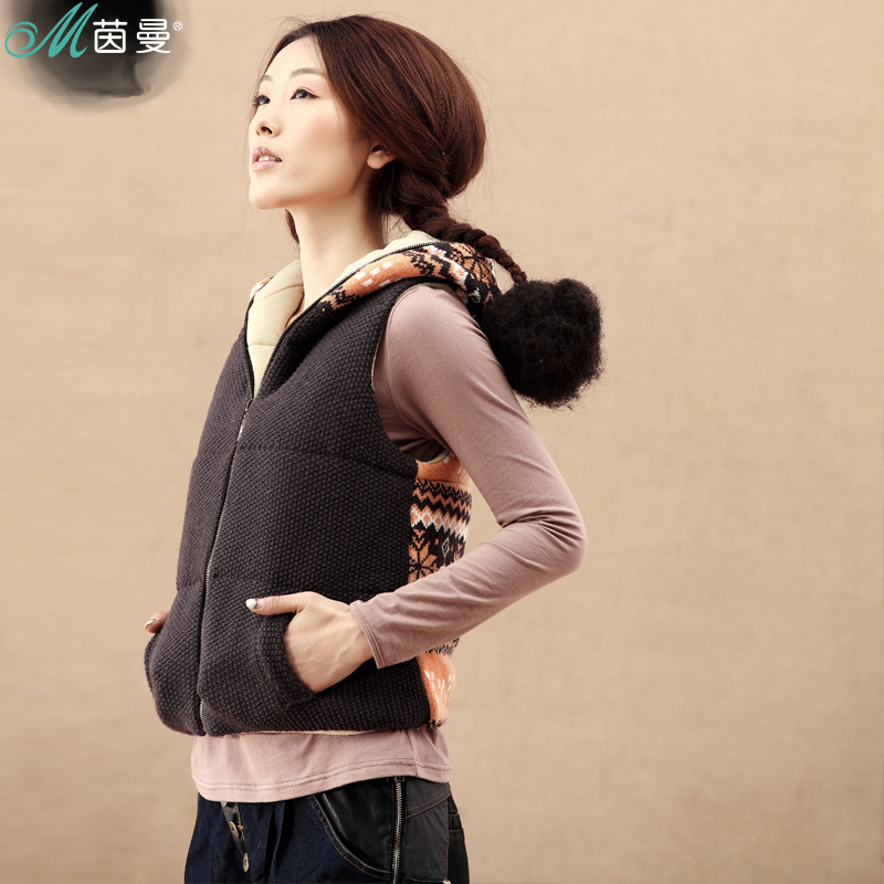 Inman INMAN 2012 female flower colorant match with a hood windproof wadded jacket collar vest h824072558