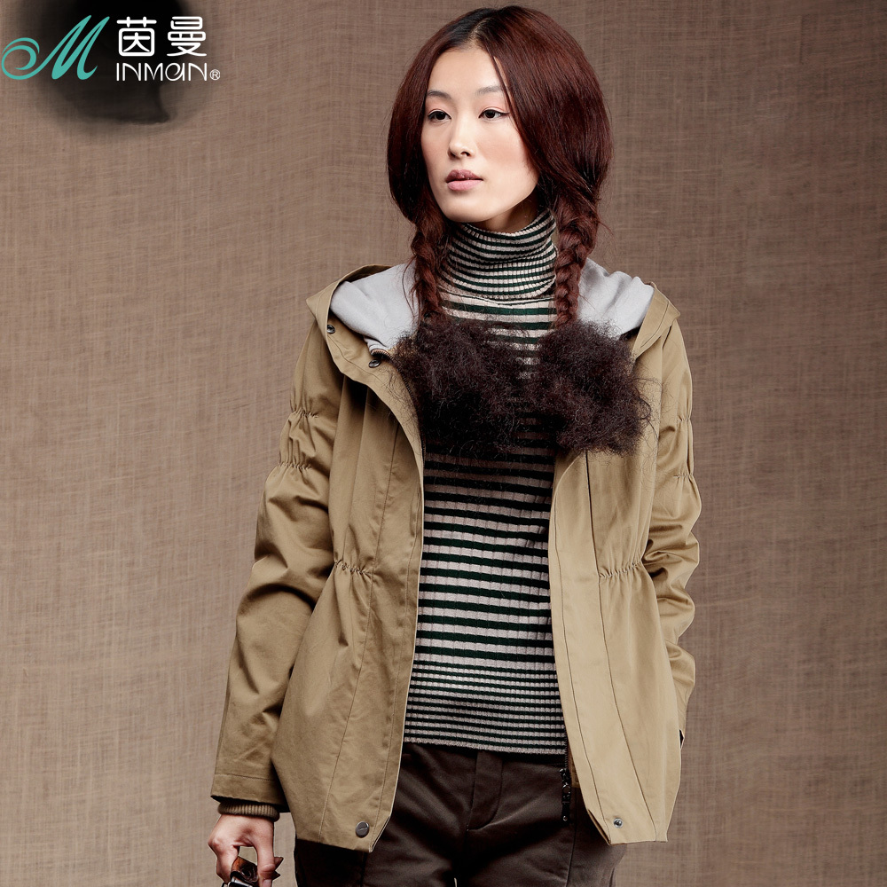 Inman INMAN 2013 spring trench 100% cotton thickening slim hooded trench female outerwear f510