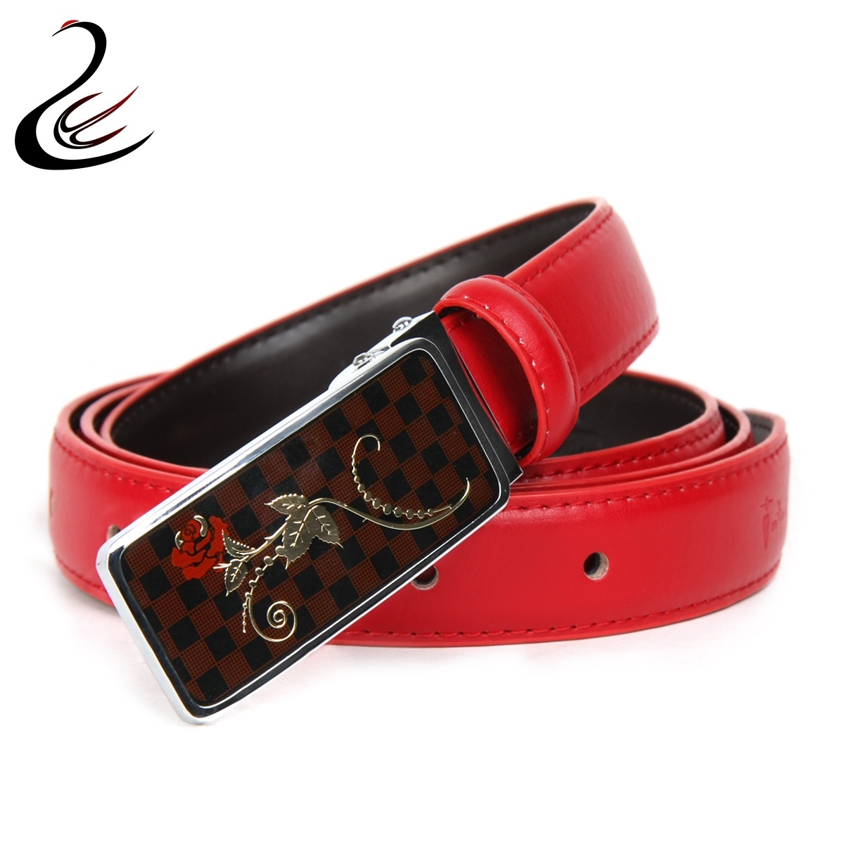 INTASTEY winter fashion double faced cowhide women's strap flower genuine leather belt