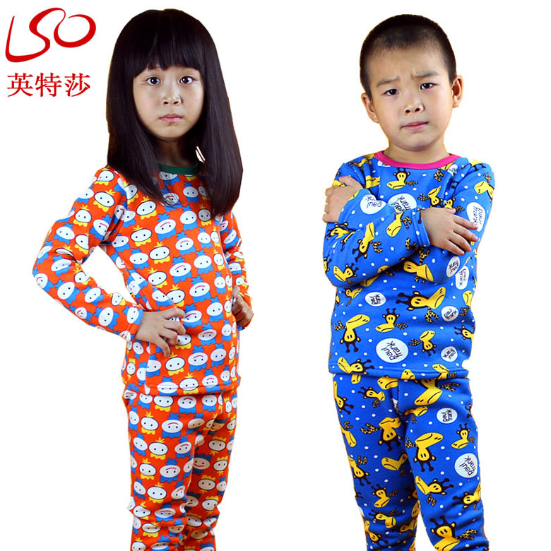 Inter children's clothing male child female child 2012 plus velvet thickening child thermal underwear set cartoon baby long