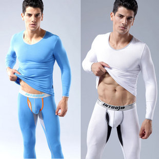 Intouch 100% cotton long johns long johns set thin V-neck thermal set multicolor