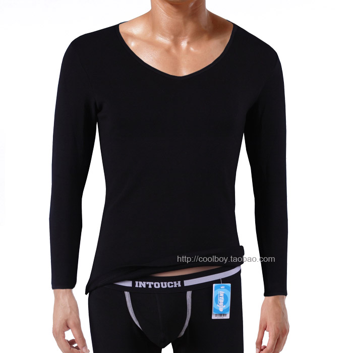 Intouch low V-neck slim male thermal underwear thick long johns long johns thermal set