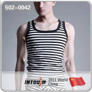 Intouch male underwear black and white stripe male vest 502 - 0042