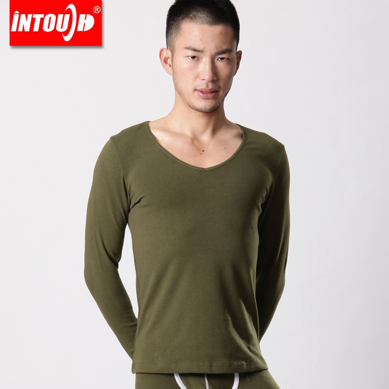 Intouch plus velvet thermal underwear male low collar solid color slim lycra cotton underwear long-sleeve thickening male