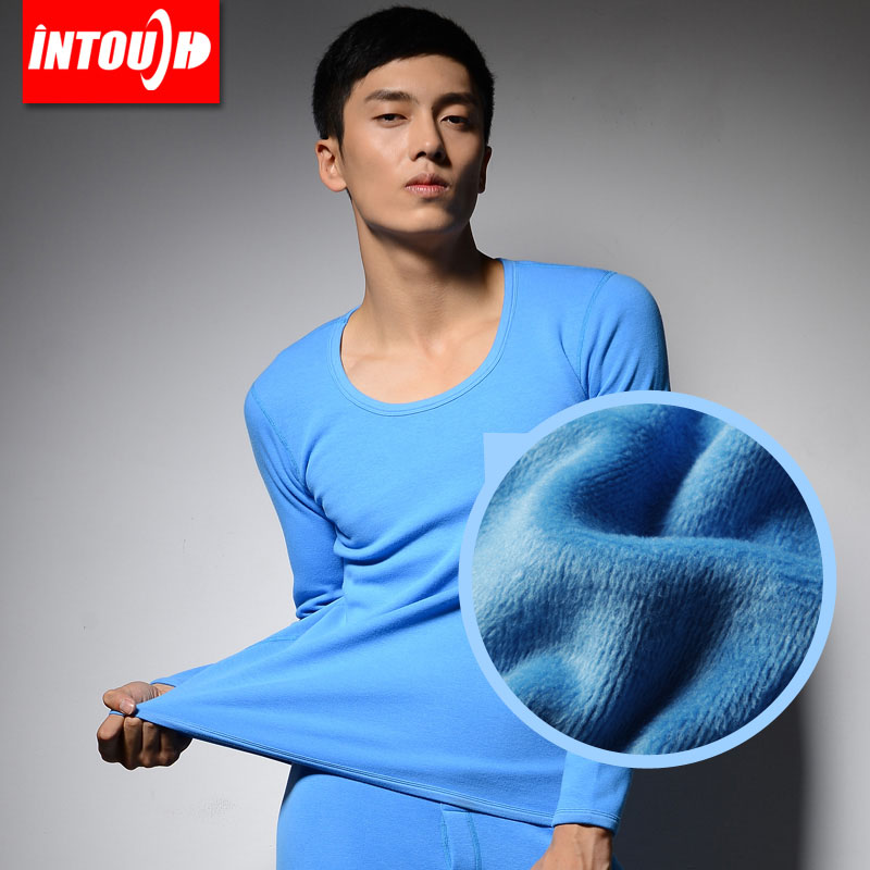 Intouch thermal underwear male thickening plus velvet long hair 100% cotton o-neck thermal underwear upperwear